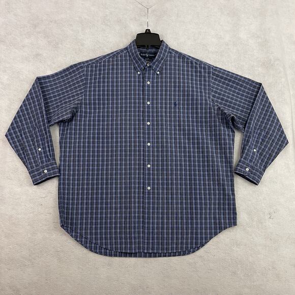 Polo Ralph Lauren Blake Shirt Mens XL Blue Pony Micro Plaid Button Down Two Ply - Picture 6 of 8